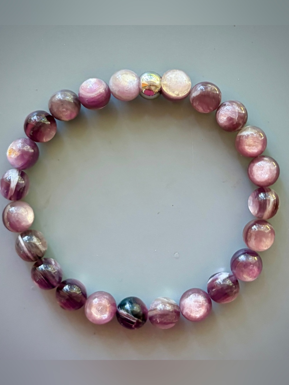 Dark Purple Lepidolite Handcrafted Bead Bracelet